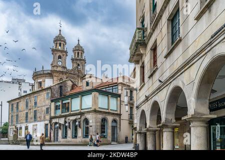 Pontevedra, Spanien, 9. Oktober 2022. Straße der Stadt Pontevedra, in Galicien, Spanien Stockfoto