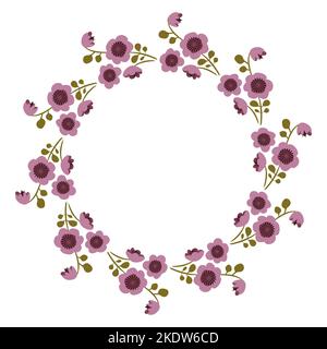 Blumenkranzrahmen mit rosa und lila Blüten Stock Vektor