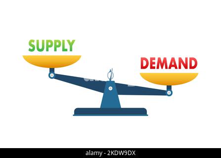 Gleichgewicht zwischen Nachfrage und Angebot auf der Skala. Geschäftskonzept. Vektorgrafik. Stock Vektor