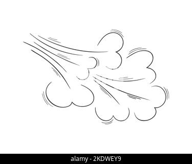 Wind Schlag Hand gezeichnet Effekt. Luftstromskizze. Symbol für Brise, Wirbel, Böe, Rauch, Staub im Doodle-Stil auf weißem Hintergrund isoliert. Vektordarstellung. Stock Vektor