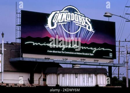 Commodores-Plakatwand auf dem Sunset Strip in Los Angeles, CA, 1979 Stockfoto