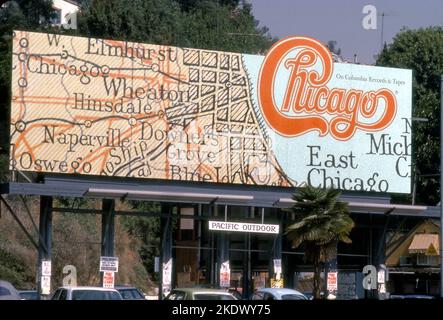 Chicago Billboard auf dem Sunset Strip in Los Angeles, CA für die Platte Chicago XI, die 1977 veröffentlicht wurde. Stockfoto