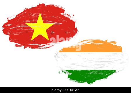 Vietnam und indien Flagge zusammen auf einem weißen Pinselhintergrund Stockfoto