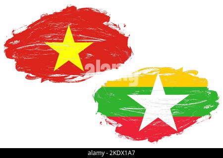 Vietnam und myanmar Flagge zusammen auf einem weißen Pinselhintergrund Stockfoto