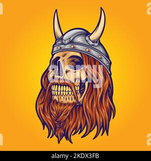 Alter Mann Schädel wikinger Illustration Vektor Illustrationen für Ihre Arbeit Logo, Merchandise T-Shirt, Aufkleber und Label-Designs, Poster, Grußkarten Stock Vektor