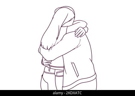 Handgezeichnetes Paar, das sich umarmt Abbildung Stock Vektor