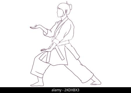 Junges Mädchen tun Karate Pose Hand gezeichnet Stil Vektor Illustration Stock Vektor