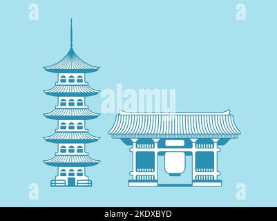 Tokyo Wahrzeichen Gebäude Illustration | Asakusa Tempel Stock Vektor