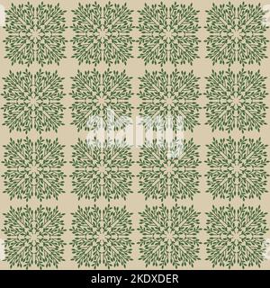 Nahtloses Muster mit abstrakten grünen Blättern Ornament auf dem hellgrünen Hintergrund. Florales Tapetenmuster. Vorlage für die Gestaltung Ihres Innenraums. Stockfoto