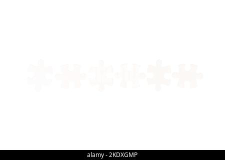 Eine Reihe weißer Puzzleteile auf transparentem Hintergrund Stockfoto