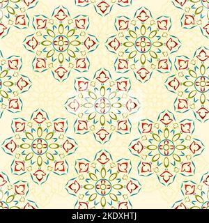 Nahtlose Textur Rosette dekorativ ornamental floral Muster verschiedene Farbe Umriss und siluete Vektor Illustration editierbar Handzeichnung Stock Vektor