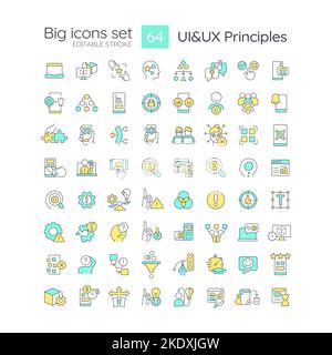UI UX Principles große RGB-Farbsymbole gesetzt Stock Vektor