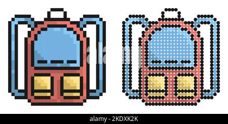 Pixelsymbol. Schulrucksack. September 1, Beginn des Schuljahres. Zubehör Für Studenten. Einfache Retro-Spiel Vektor isoliert auf weißem Hintergrund Stock Vektor