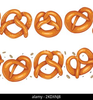 Satz von nahtlosen Rändern mit Brezeln. Vector Fries mit deutschen Backwaren für Rahmen und Bürstenproben Stock Vektor