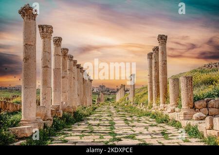 Ruinen der Stadt Jerash in Jordanien Stockfoto