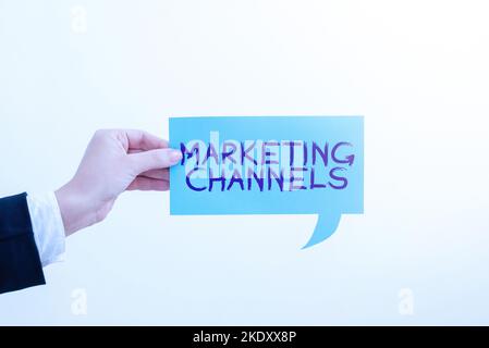 Textunterschrift mit Darstellung der Marketing-Kanäle, Konzept, das die für die Übertragung des Eigentums an Waren erforderlichen Bedeutung hat Stockfoto