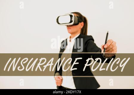 Text mit Inspiration Versicherungspolice, Schaufensterdokument für Unternehmen mit detaillierten Angaben zu den Bedingungen einer Versicherung Stockfoto