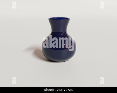 3D Render - dunkelblaue Blumenvase aus Keramik auf weißem Grund. Stockfoto
