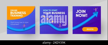 Business Marketing Training Webinar Social Media Karussell Banner. Hintergrund und Illustration für Social Media Banner Karussell Banner in Vektor. Stock Vektor