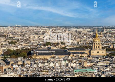 Luftaufnahme von Les Invalides vom Eiffelturm in Paris Stockfoto