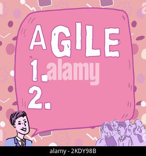 Konzeptdarstellung Agile, Unternehmensübersicht iterativer Ansatz für die Softwarebereitstellung erstellt schrittweise Software Stockfoto