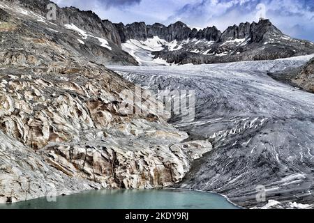 Der eisige Rhonegletscher in den Schweizer Alpen, Schweiz Stockfoto