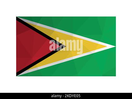 Vektorgrafik. Offizieller Fähnrich von Guyana. Nationalflagge mit roten, gelben Triangularen auf grünem Hintergrund. Kreatives Design im Low-Poly-Stil mit Stock Vektor