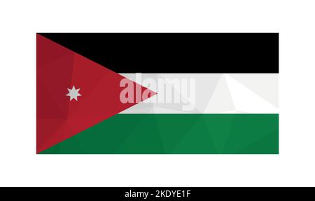 Vektorgrafik. Offizielles Symbol Jordaniens. Nationalflagge in rot, schwarz, grün und weißem Stern. Kreatives Design im Low-Poly-Stil mit Trian Stock Vektor