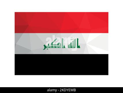 Vektorgrafik. Offizielles Symbol des Irak. Irakische Nationalflagge in rot, weiß, schwarz. Kreatives Design im Low-Poly-Stil mit dreieckiger Form Stock Vektor