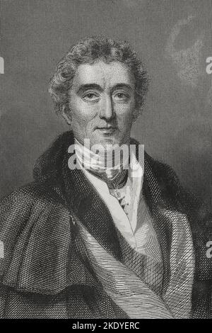 Arthur Colley Wellesley, 1. Duke of Wellington (1769-1852). Britischer General und Politiker. Während des Peninsula-Krieges führte er die britischen Truppen in Spanien im Kampf gegen Napoleon an. Hochformat. Gravur von Geoffroy. „Historia Universal“, von César Cantú. Band VI. 1857. Stockfoto