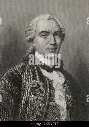 Georges-Louis Leclerc (1707-1788), Graf von Buffon. Französischer Naturforscher. Hochformat. Gravur von Geoffroy. „Historia Universal“, von César Cantú. Band VI. 1857. Stockfoto