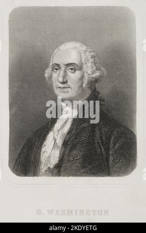 George Washington (1732-1799). 1. Präsident der Vereinigten Staaten (1789-1797). Hochformat. Gravur. „Historia Universal“ von César Cantú. Band VI. 1857. Stockfoto