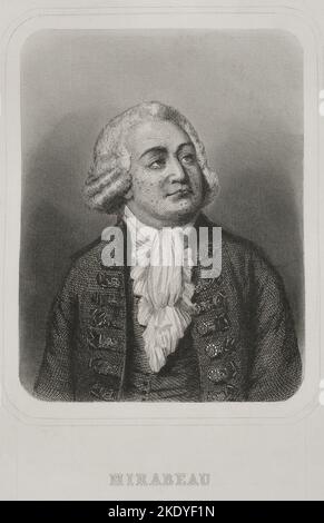 Honoré-Gabriel Riqueti, comte de Mirabeau (1749-1791). Französischer Politiker, Führer der frühen Phasen der Französischen Revolution. Hochformat. Gravur. 'Historia Universal', von César Cantú, Band VI. 1857. Stockfoto