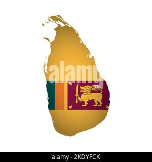 Vektor-isolierte Illustration. Offizielle Fähnrich auf der Karte von Sri Lanka. Nationalflagge mit goldenem Löwen auf farbigem Hintergrund. Kreatives Design in Polygonal Stock Vektor