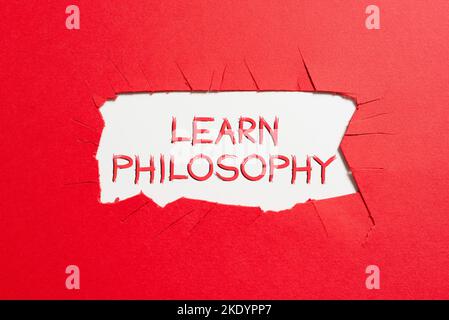 Text mit Inspiration Lernen Sie Philosophie, Business Showcase Lernen Sie fundierte Forschungs- und Analysemethoden zu entwickeln Stockfoto