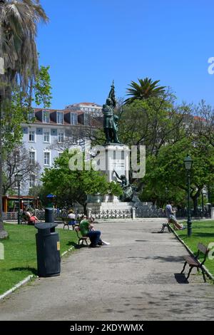 Don Luis Garten in der Nähe des Time Out Marktes, Statue des General Marquis da Bandera, Ribeira, Cais de Sodre, Lissabon, Portugal Stockfoto