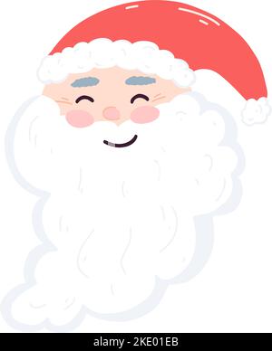 Niedlicher Weihnachtsmann Kopf in Cartoon-flachen Stil. Handgezeichnete Vektordarstellung von Weihnachten und Neujahr Charakter Stock Vektor