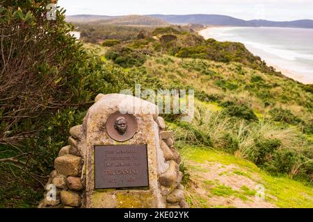 Truganini, ein Denkmal für bekannte tasmanische Frauen der Aborigines, am Aussichtspunkt auf Bruny Island. Stockfoto