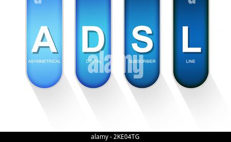 ADSL as Asymmetric Digital Subscriber Line Akronym Isolated, 3D Rendering Stockfoto