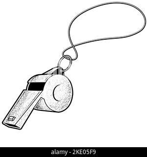 Metal Sport Whistle, Trainer oder Schiedsrichter Whistle isoliert auf weiß, Vektor Stock Vektor