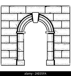 Antiker römischer Steinbogen und Ziegelmauer, mittelalterlicher Eingang mit antikem Steinbogen, Schloss Märchenpass, Vektor Stock Vektor