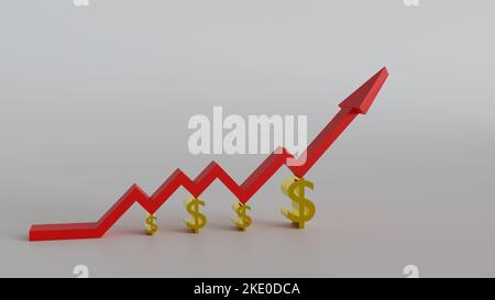 Das Konzept für die Inflation oder das Wachstum des Dollarwerts im jahr 3D bildet den Hintergrund, den Hintergrund für die globale Inflation und die Anhebung der Leitzinsen oder des Wohnimmobilienpreises 3D Stockfoto