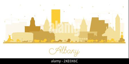 Albany New York City Skyline Silhouette mit goldenen Gebäuden isoliert auf Weiß. Vektorgrafik. Albany USA Stadtbild mit Wahrzeichen. Stock Vektor