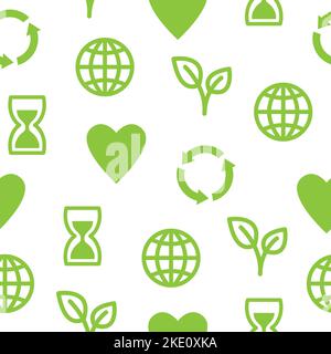 Nahtloses Muster mit ökologischen und ökologischen Symbolen. Stock Vektor