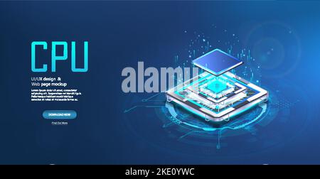 CPU-Computerprozessor in isometrischer Ansicht. 3D Digitalchip Stock Vektor