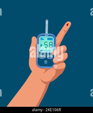 Hand hält ein Glucometer, bereit Analyse lesen Stock Vektor