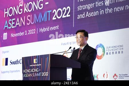 Keynote mit Chief Executive John Lee Ka-chiu, beim von der South China Morning Post organisierten Hong Kong ASEAN Summit 2022 im Conrad Hotel in Admiralty.03NOV22 SCMP / Jonathan Wong Stockfoto