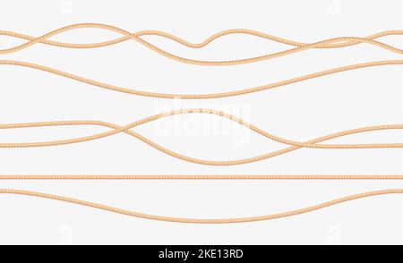 Nahtlose Seile. Natürliche Seemann verdreht gerade gebunden geflochtenen Fäden und Schlaufen, verflochten Seemann Jute Kordel dekorative Elemente. Vektor-Sammlung von nahtlosen natürlichen Linie Seil Illustration Stock Vektor