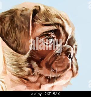 Porträt eines Pughündchens. Sehr große Augen und kurze Nase. Vektor in Low Poly Style. Stock Vektor