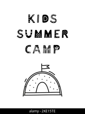 Postervorlage mit skandinavischen Schriftzügen für Kinder im Sommercamp und im Doodle-Zelt. Stock Vektor